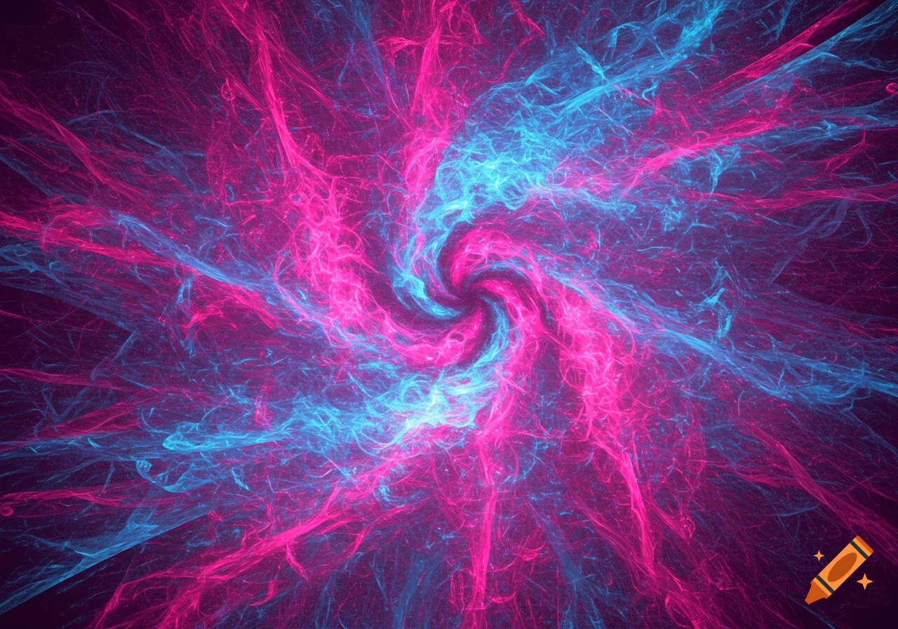 Abstract swirling pattern of pink and blue light trails.