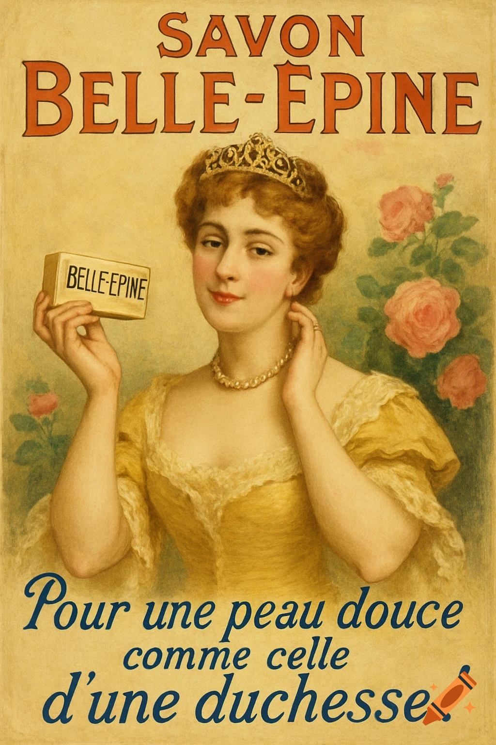 Vintage advertisement poster of a woman holding a bar of soap.