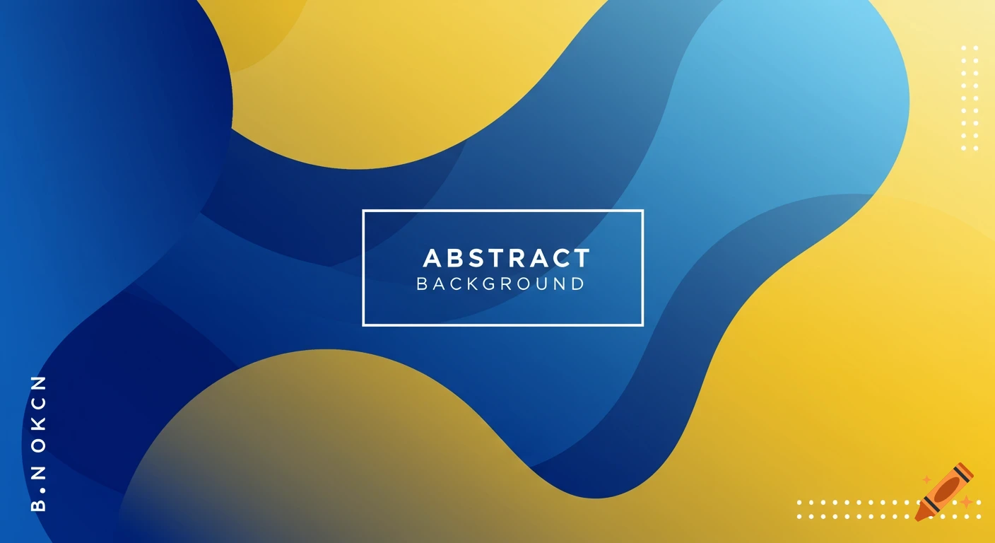 Abstract background with flowing blue and yellow shapes and white text in a box.