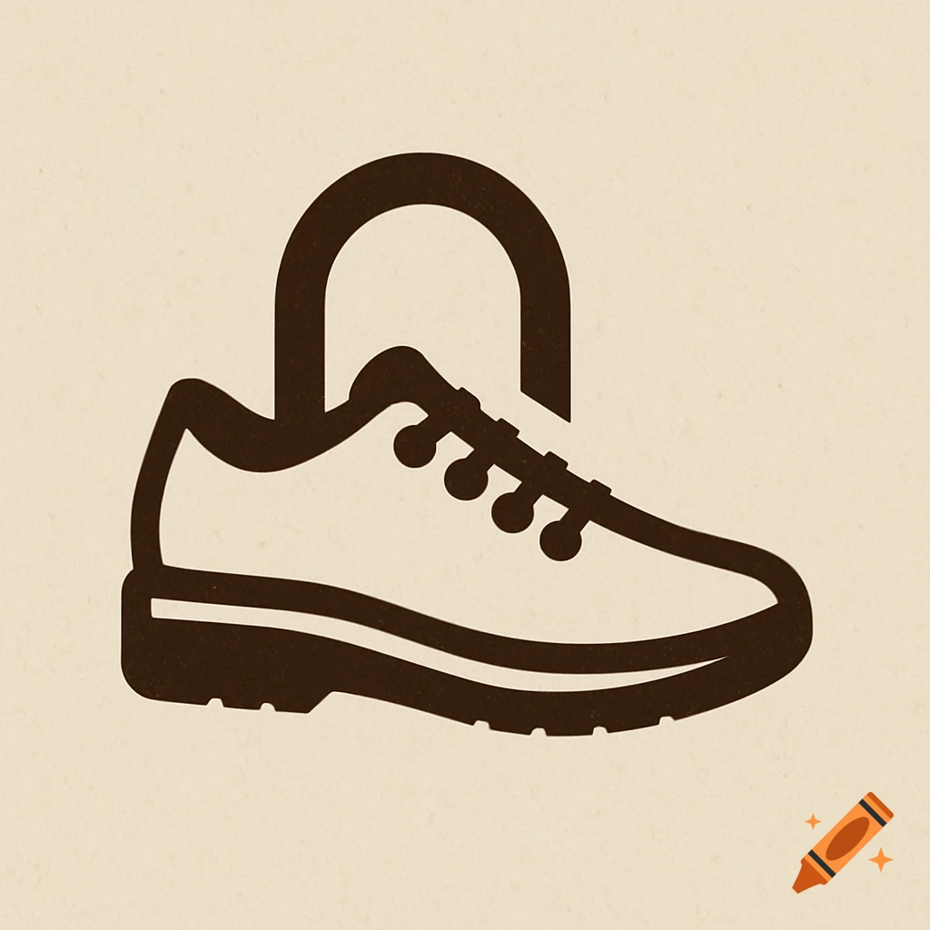 Logo combining a shoe and a lock.