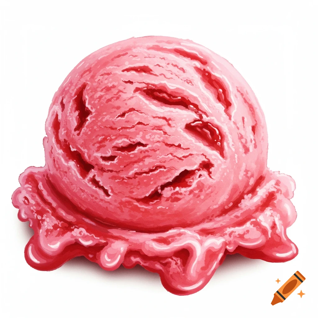 A scoop of pink ice cream melting slightly