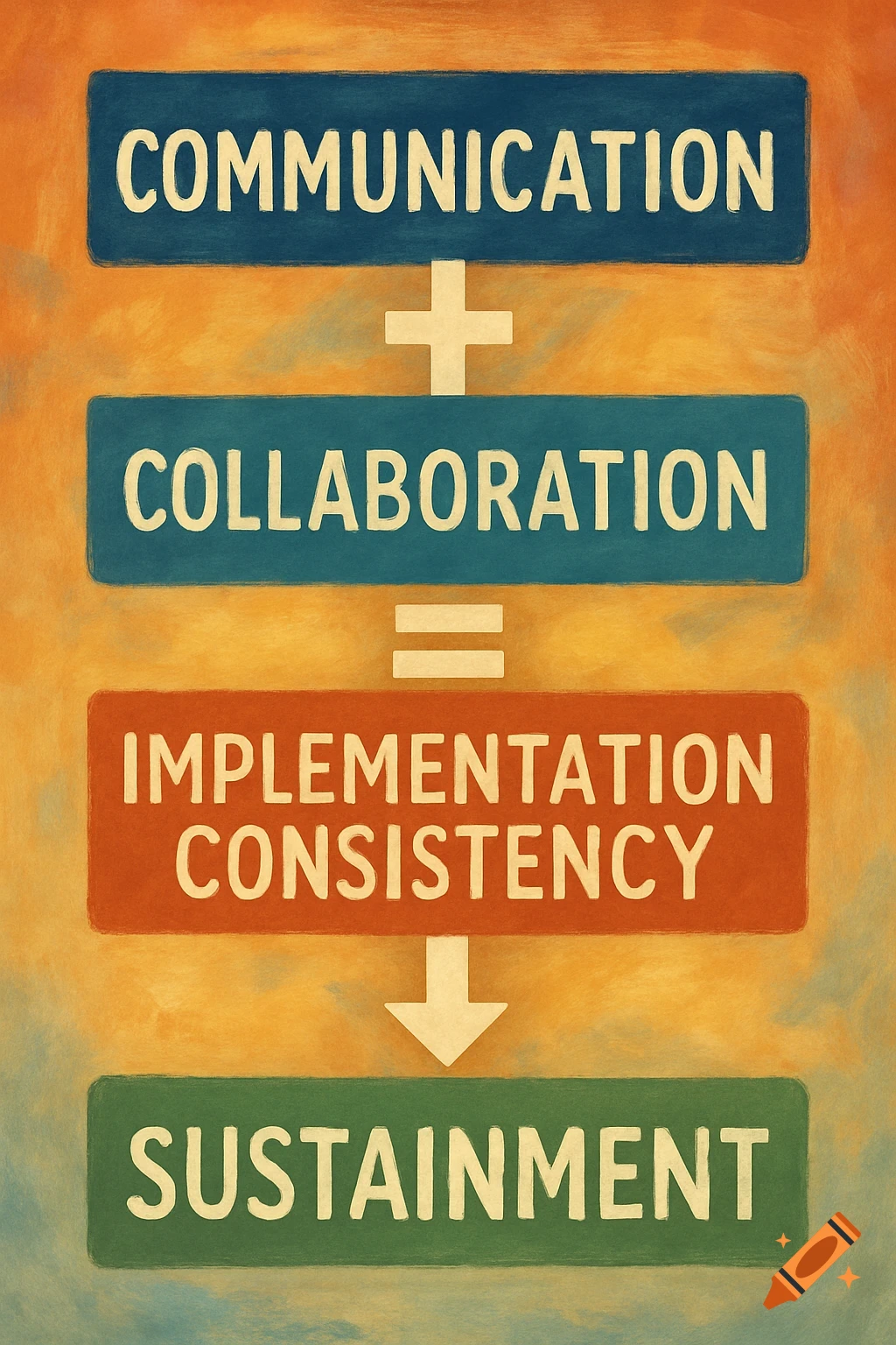 A diagram showing 'Communication + Collaboration = Implementation Consistency = Sustainment'.