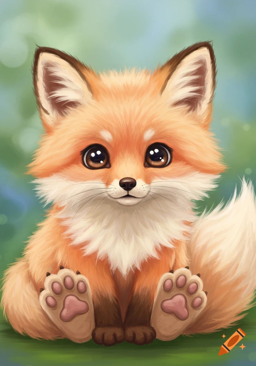 A cute cartoon fox sitting and looking at the viewer.
