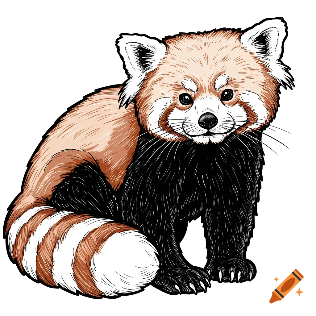 Line art illustration of a red panda.