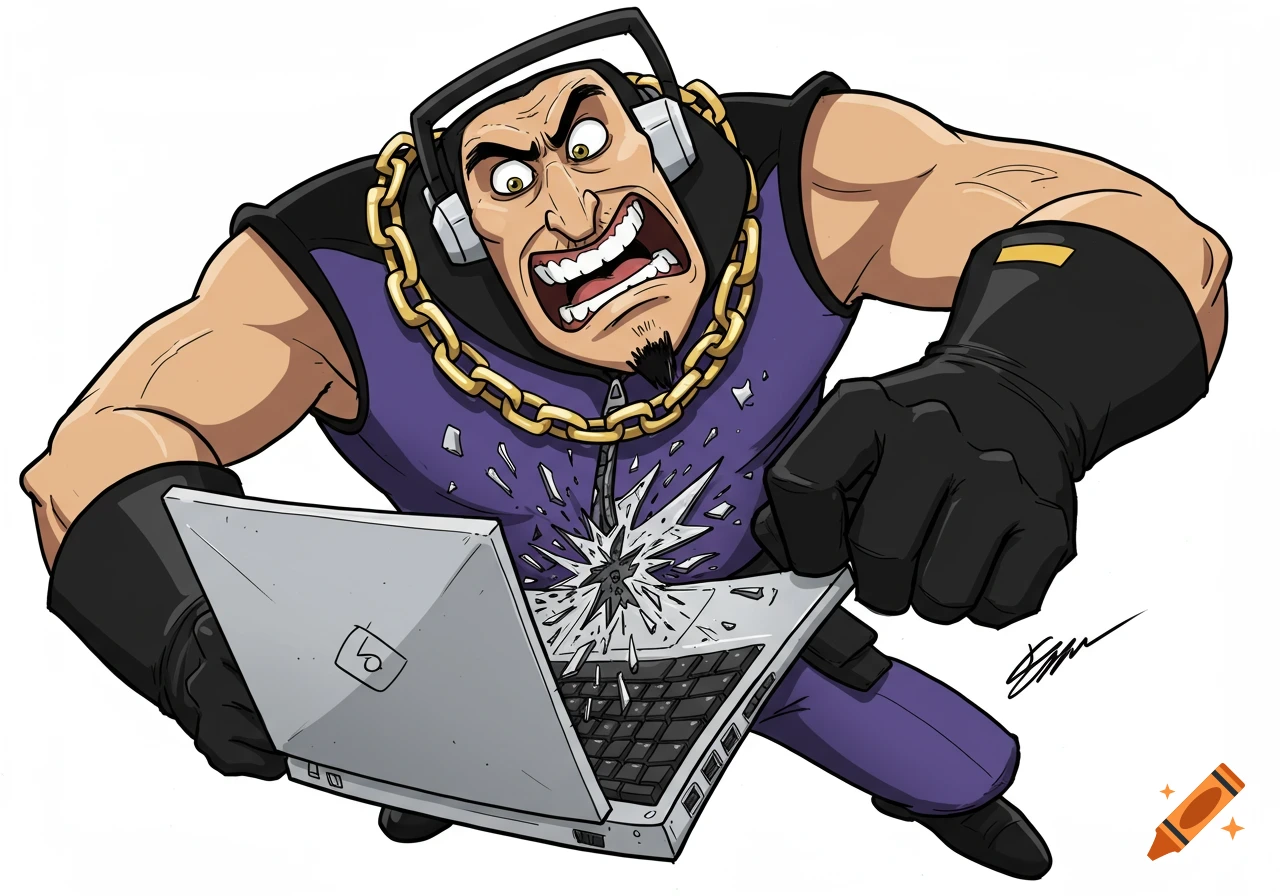 Cartoon illustration of a muscular man with headphones and a chain ...