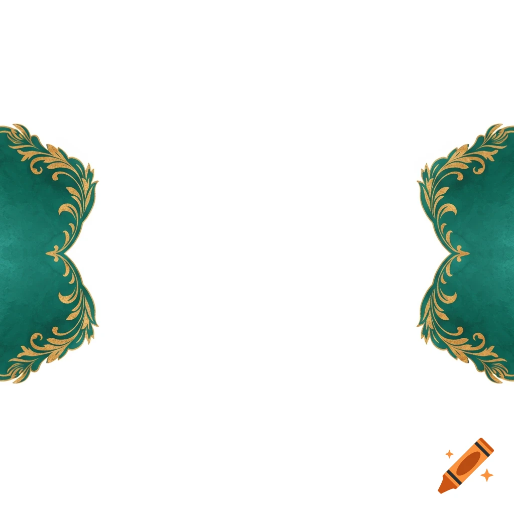 Elegant teal and gold decorative borders on a white background.