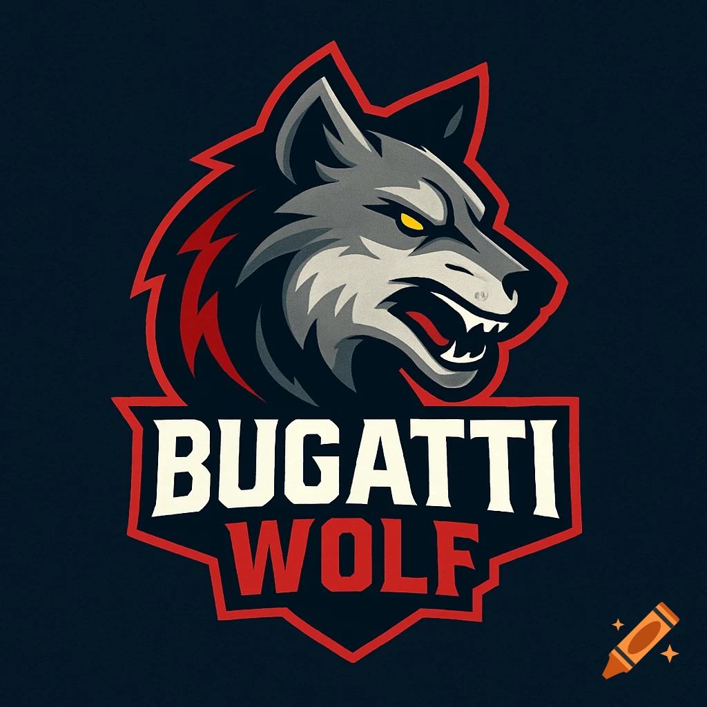 Gaming logo featuring a stylized wolf head above the words 'BUGATTI WOLF'.