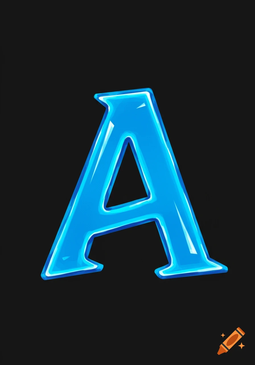 A shiny blue letter A on a black background