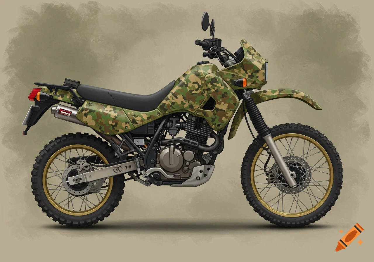 Illustration of a motorcycle painted in camouflage