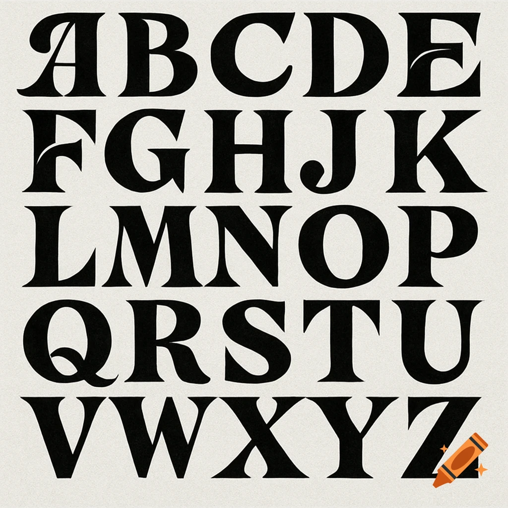 Stylized black alphabet A-Z on a light background