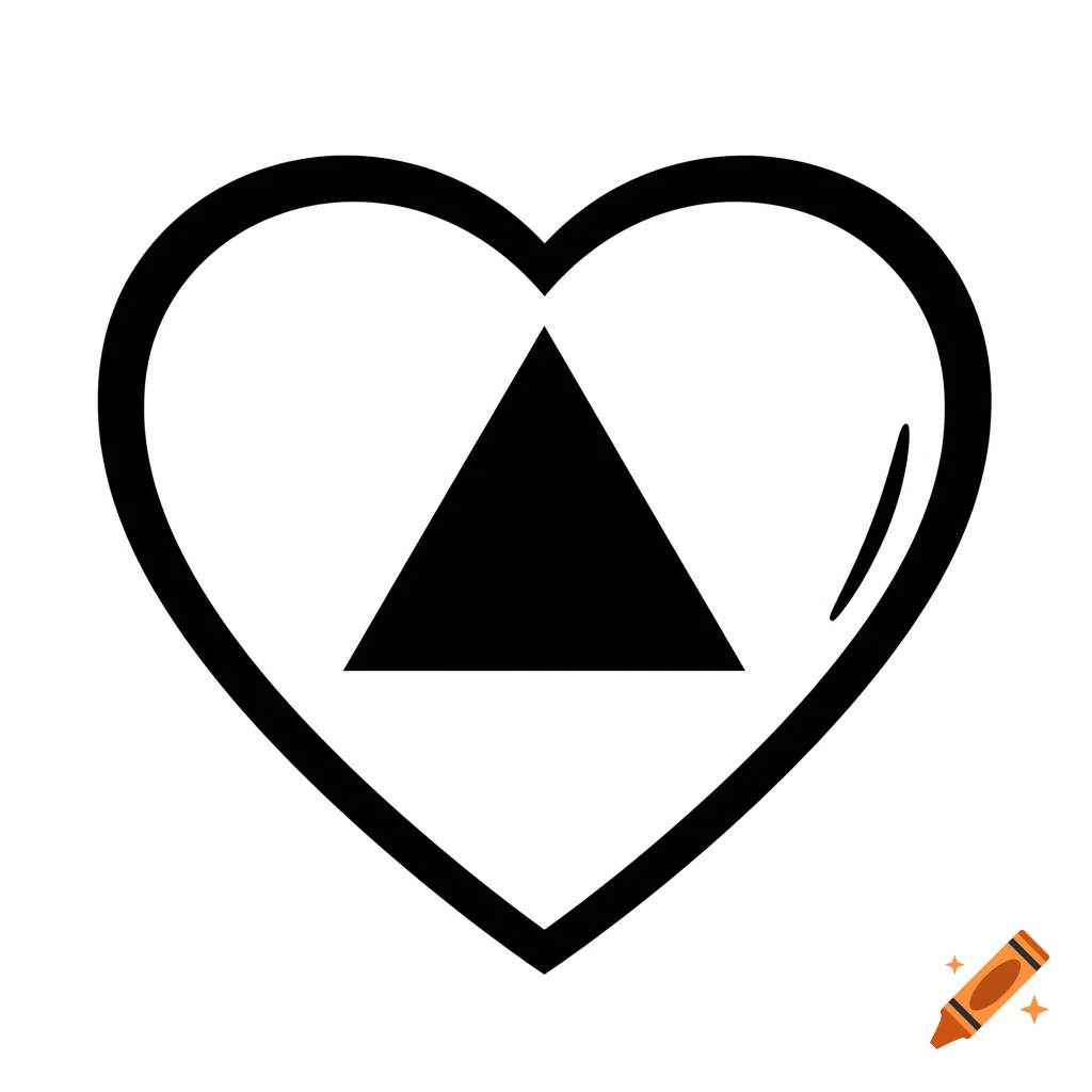 Black and white heart symbol with a triangle inside.