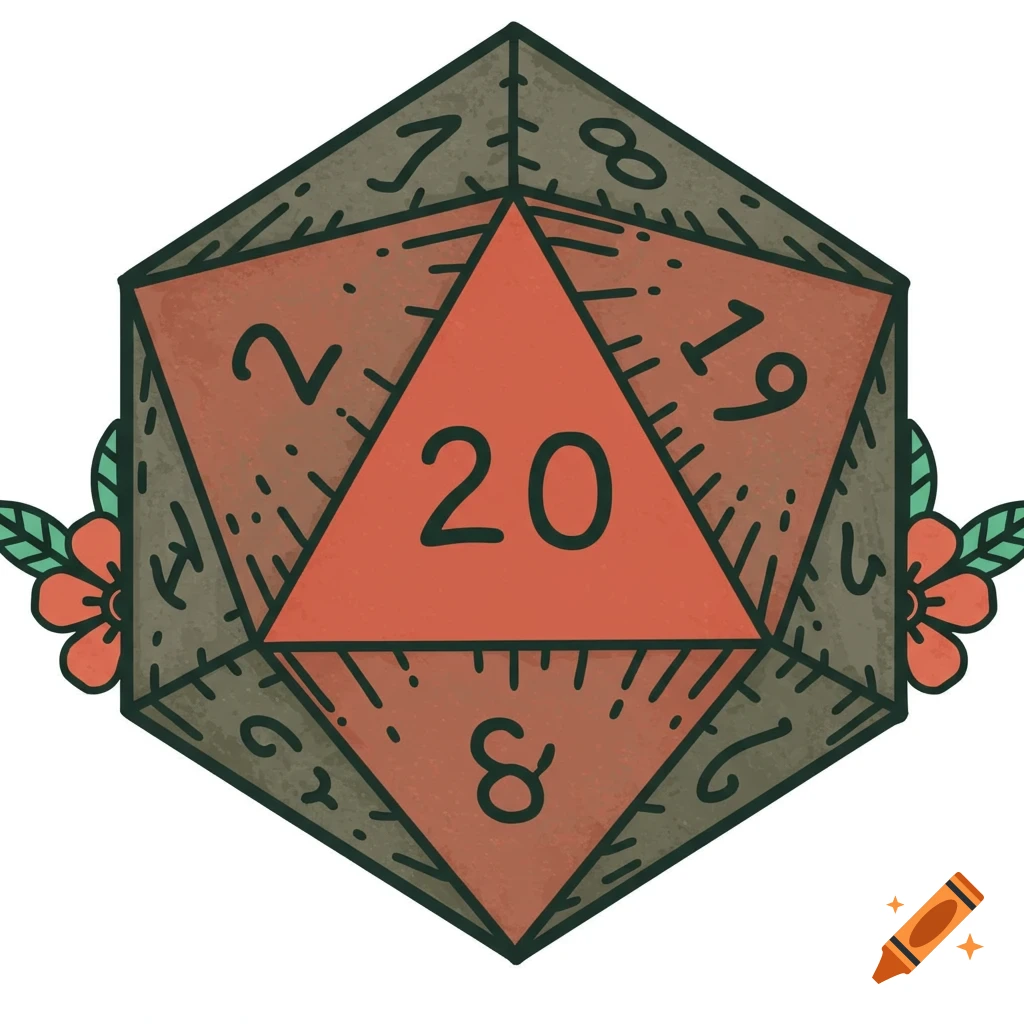 Tattoo style d20 die with flowers