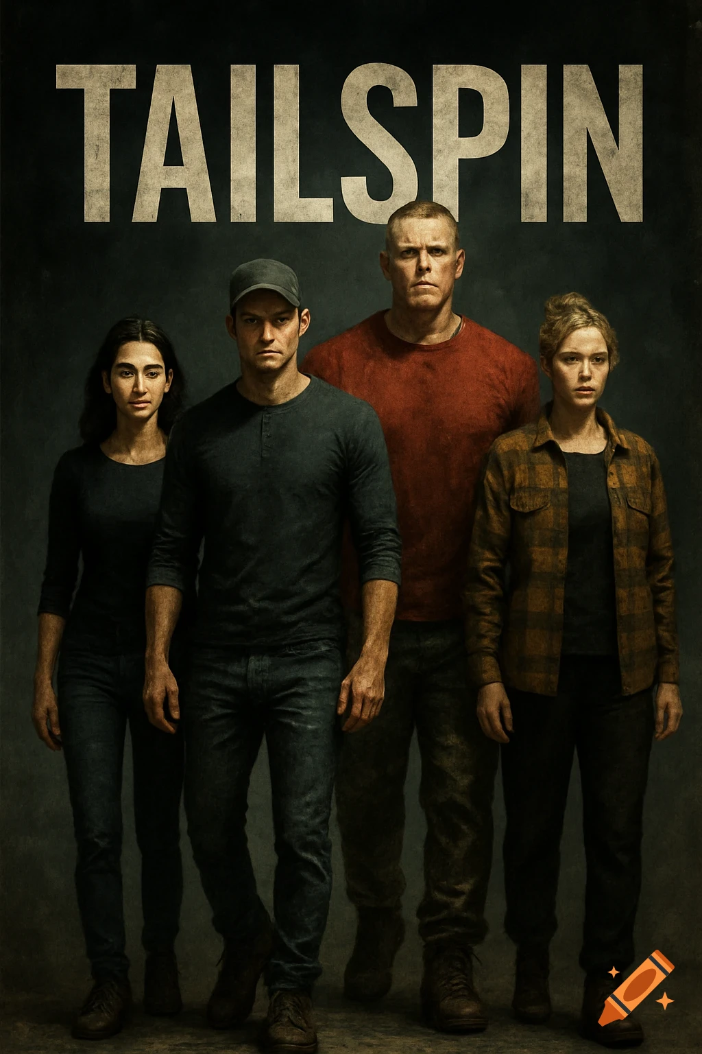 Movie poster for Tailspin featuring four serious people standing.