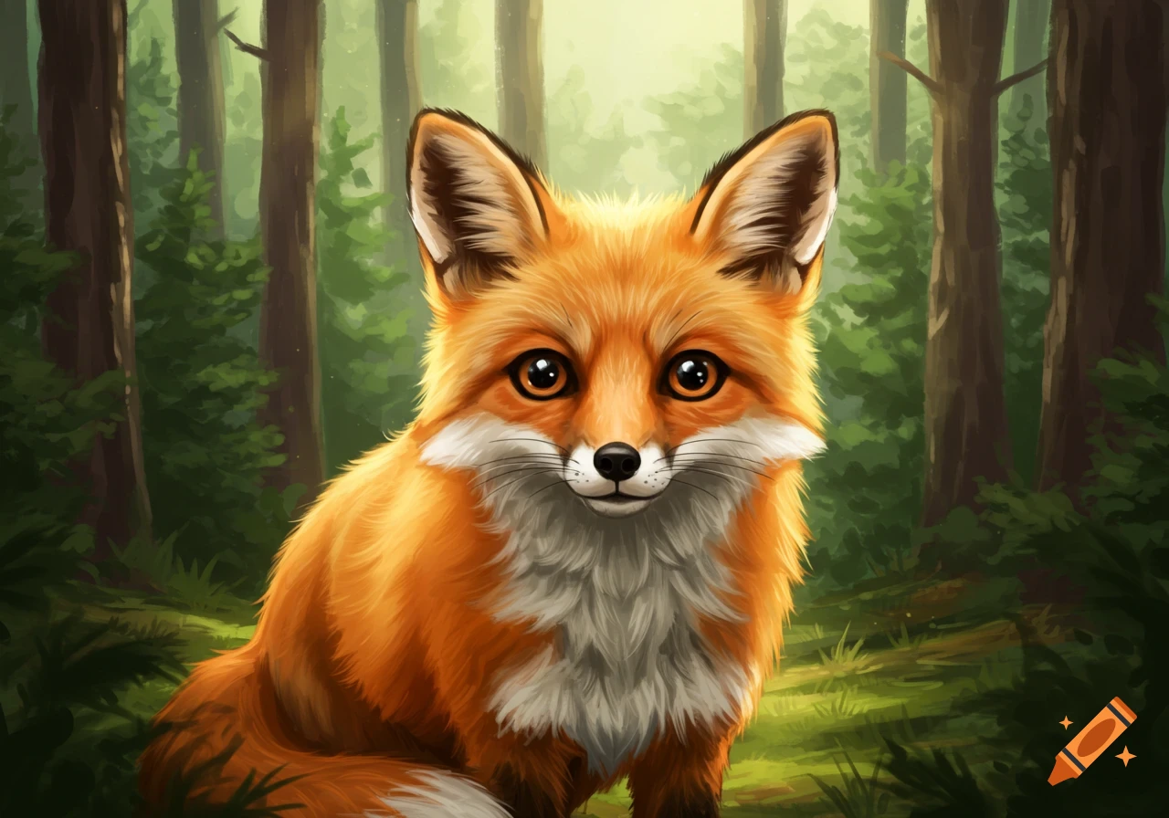 A cute fox looking at the viewer in a forest.