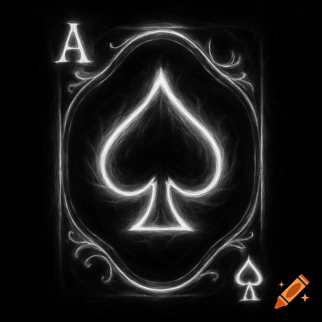 Neon ace of spades playing card on black background