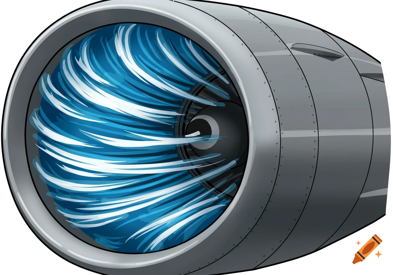 Clip art illustration of air being sucked into a jet engine.