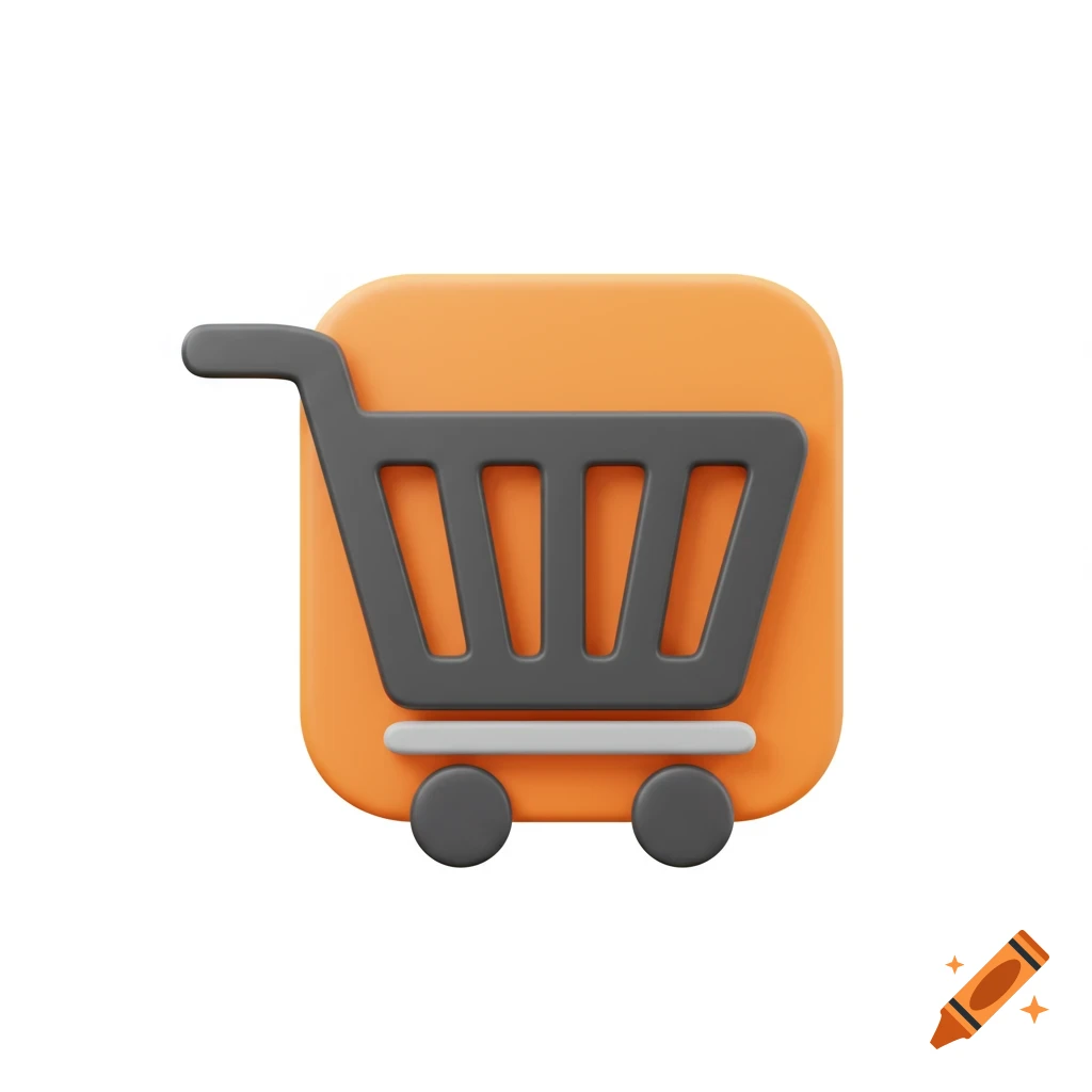 3D icon of an orange, black, and grey shopping cart.