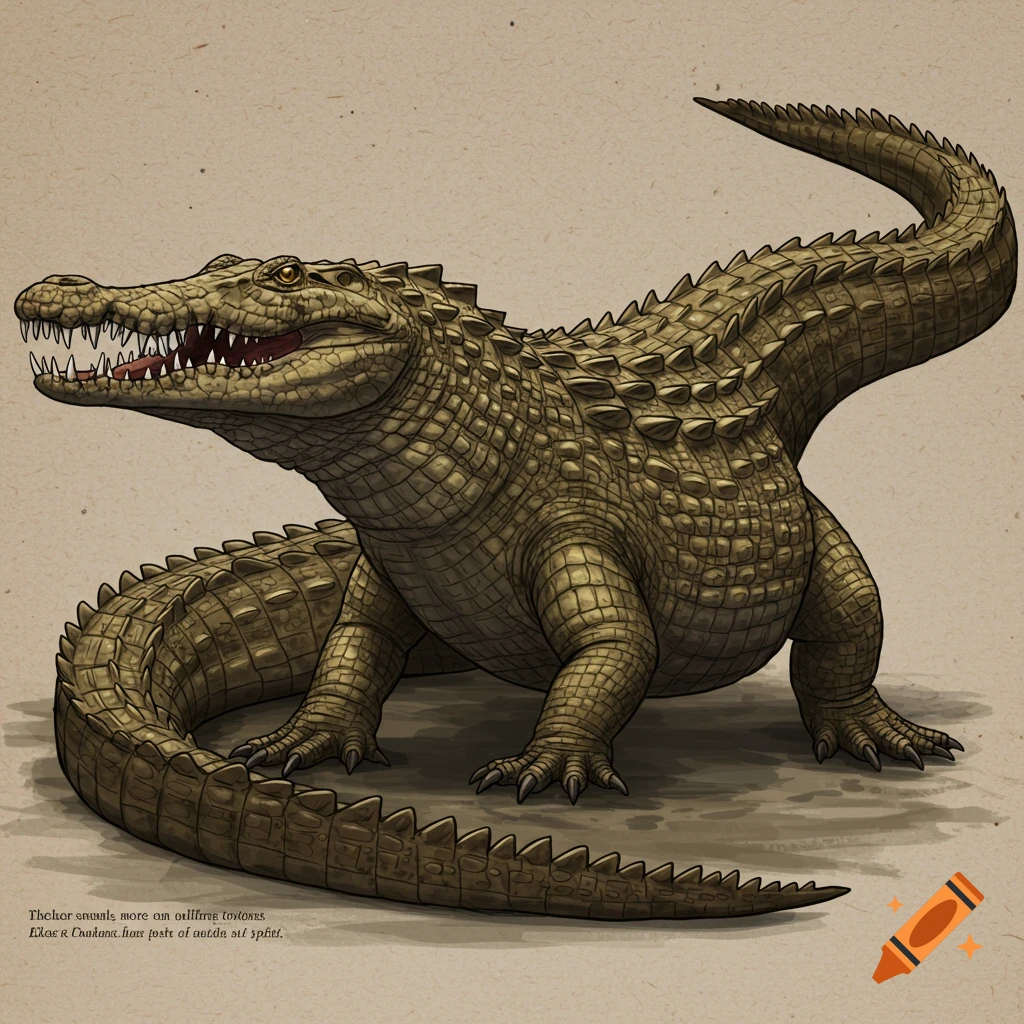 Illustration of a large, heavily armored crocodile-like creature.