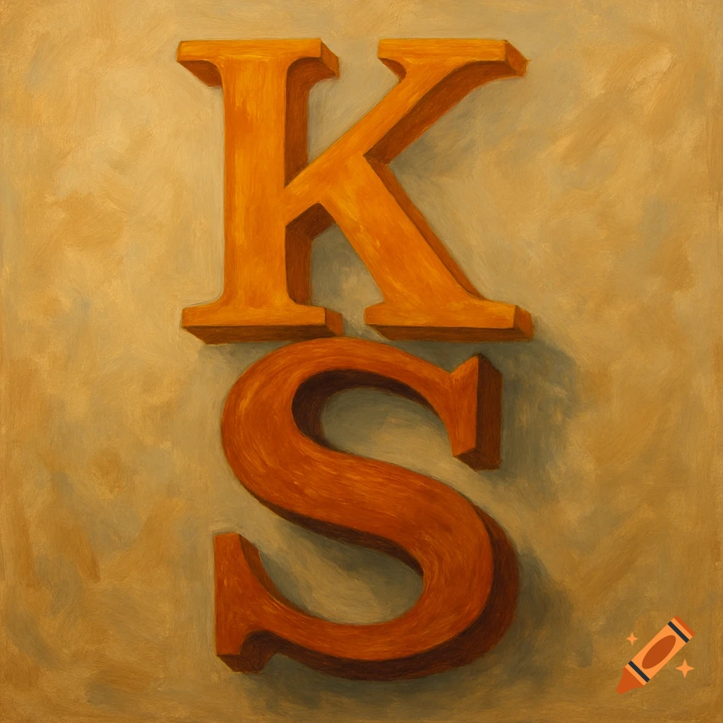 Painted 3D letters K and S, with K positioned directly above S, on a textured background.