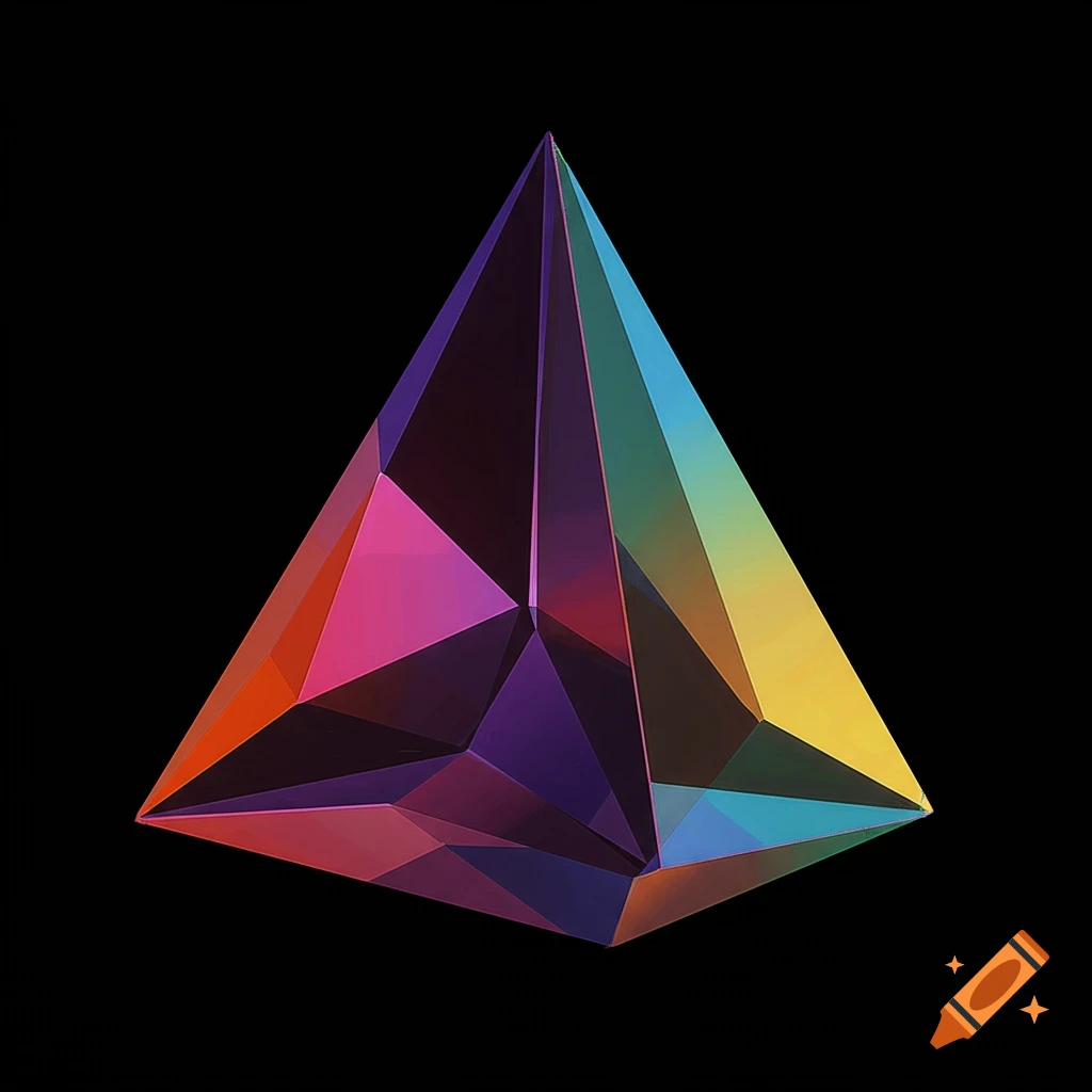 Colorful geometric pyramid on a black background.