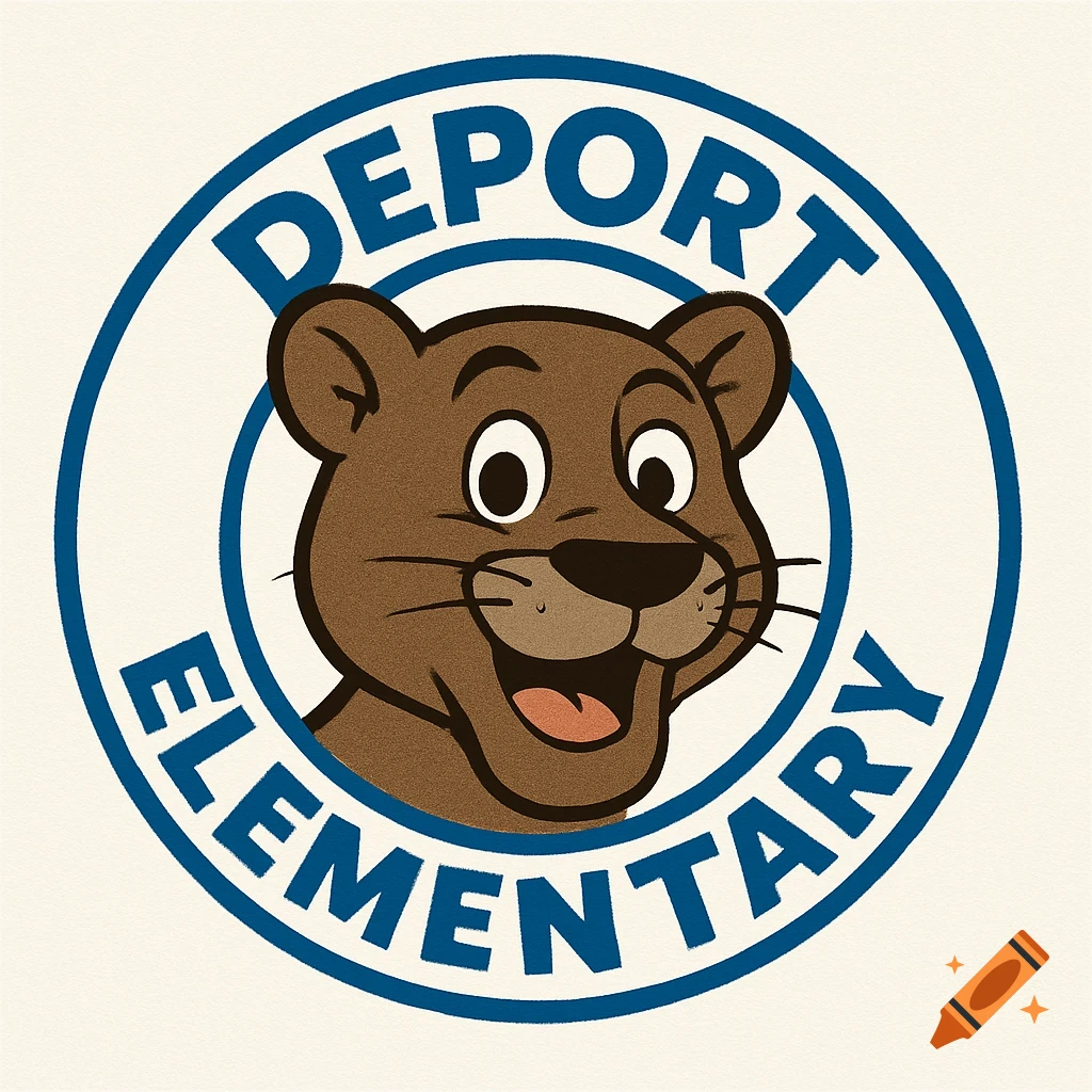 Cartoon bear head in a circle logo with the words Deport Elementary around it.