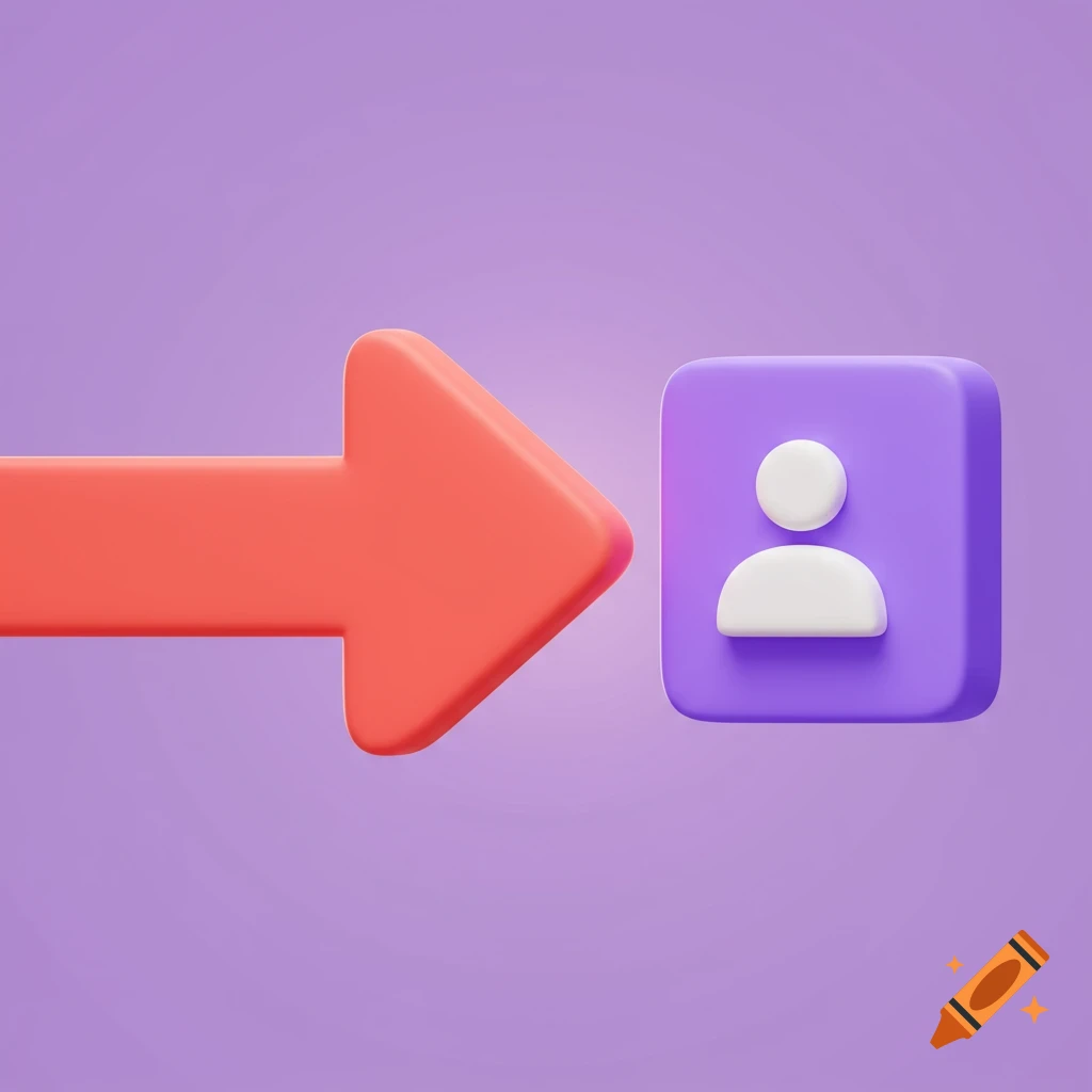 A 3D rendered red arrow pointing to a purple icon representing a person.