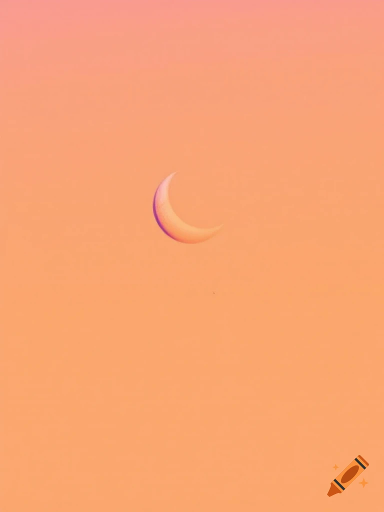 A crescent moon in a gradient orange and pink sky.