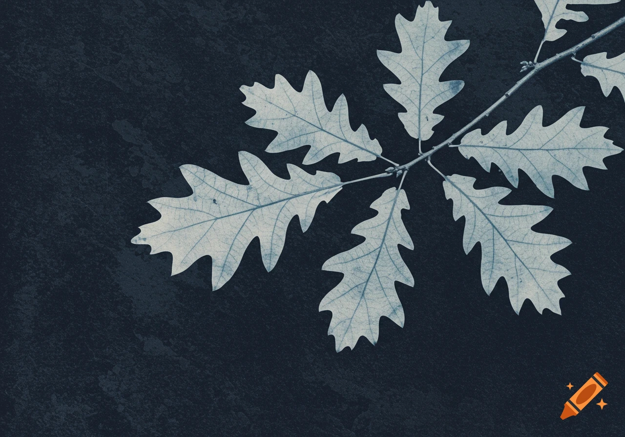 Oak branch with leaves against a dark background