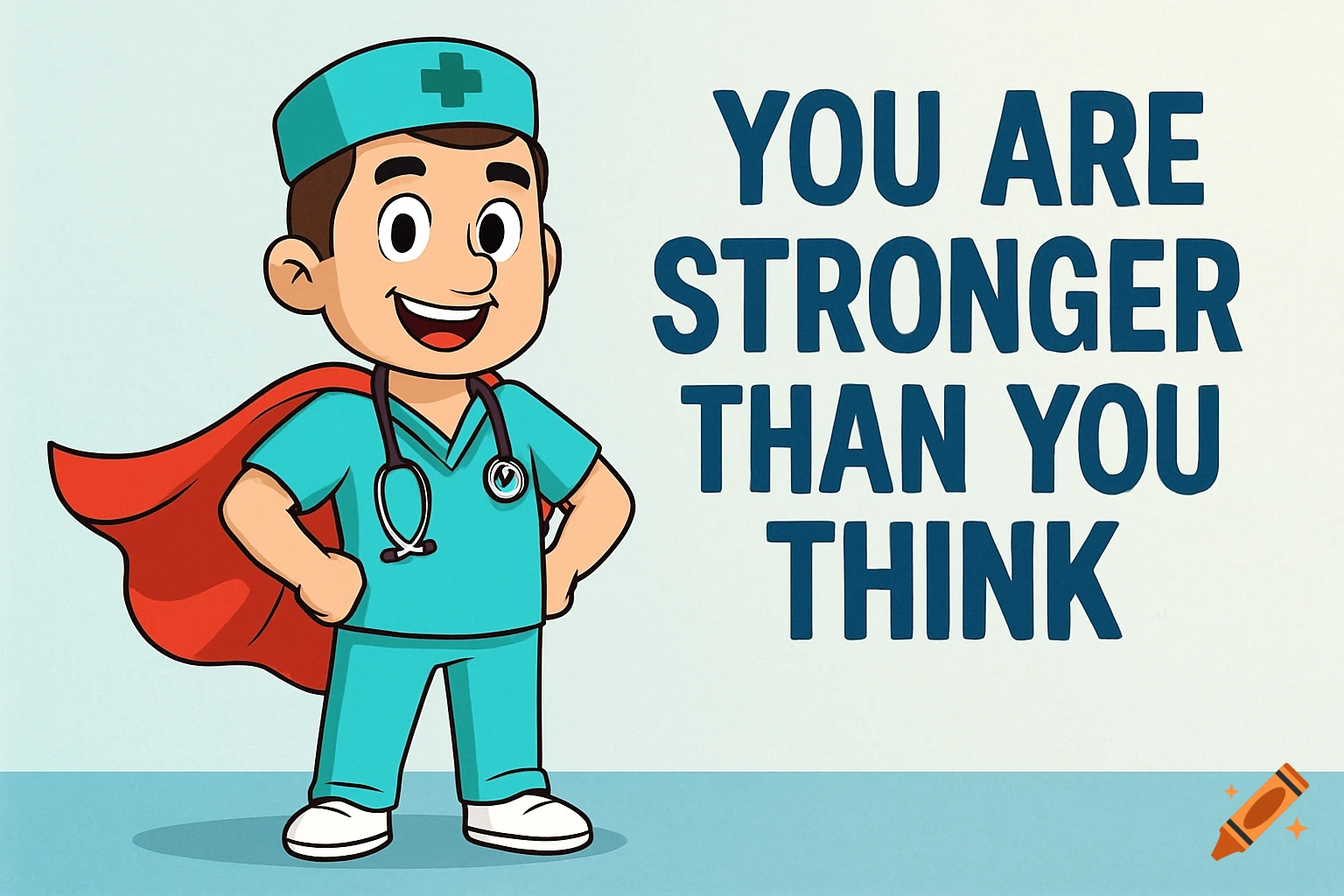 Cartoon nurse with a red cape stands next to the text 'YOU ARE STRONGER THAN YOU THINK'.