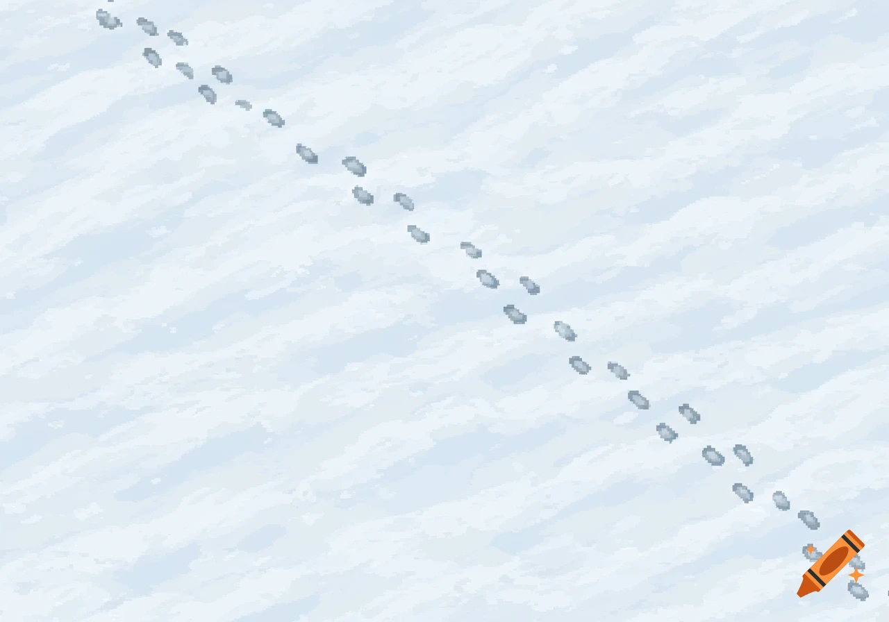 Pixel art top-down view of footprints in snow, suitable for a retro video game background.