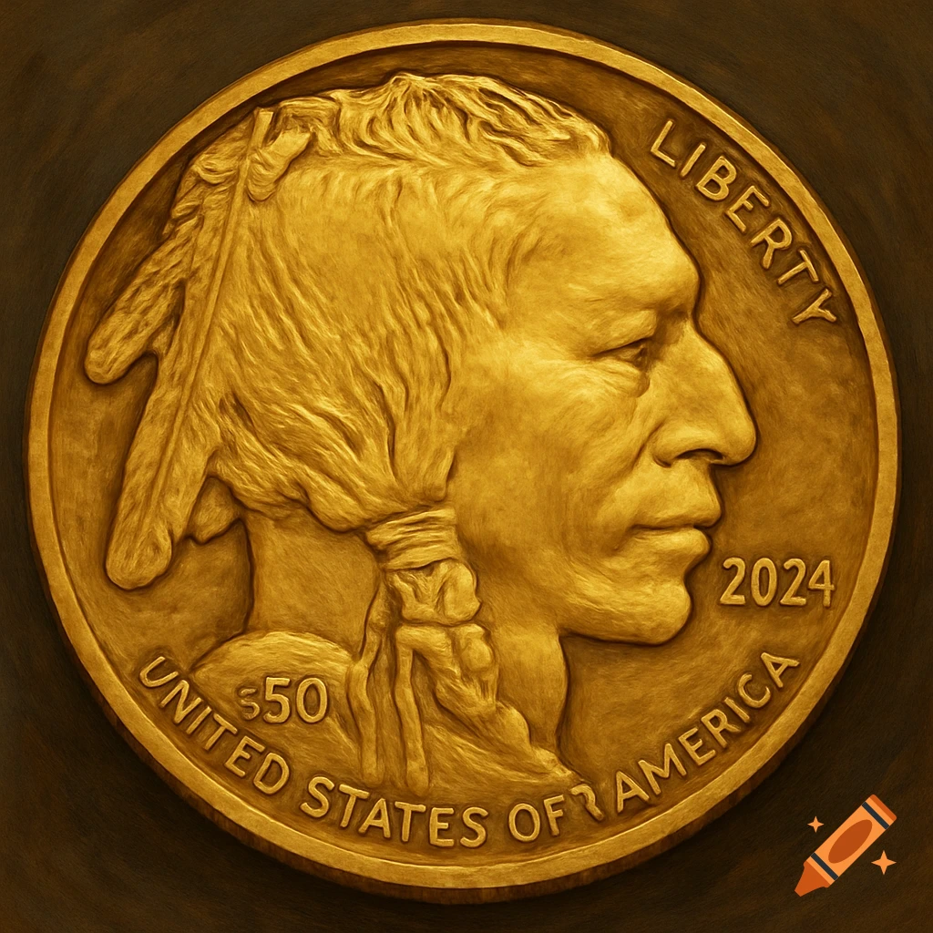 Close-up of a gold coin with the profile of a Native American and text 'LIBERTY' and 'UNITED STATES OF AMERICA'