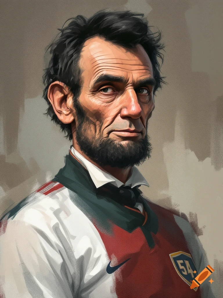 Digital painting of Abraham Lincoln wearing a soccer jersey