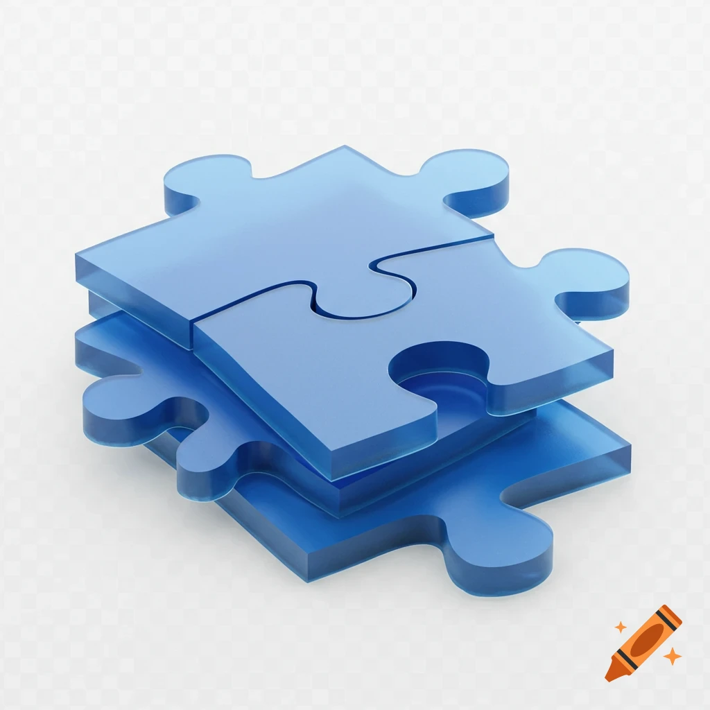 Stacked blue puzzle pieces on a transparent background