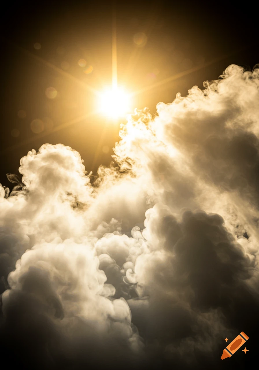 Bright sun shining through dense clouds