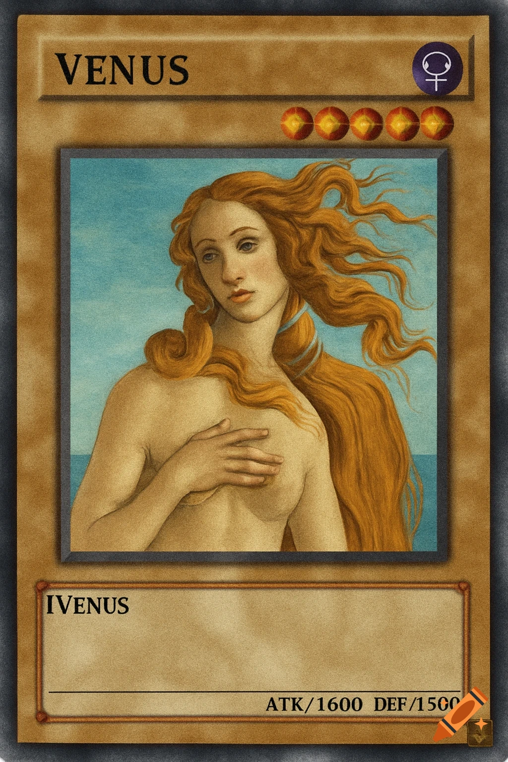 Yu-Gi-Oh! style trading card featuring a painting of the goddess Venus.