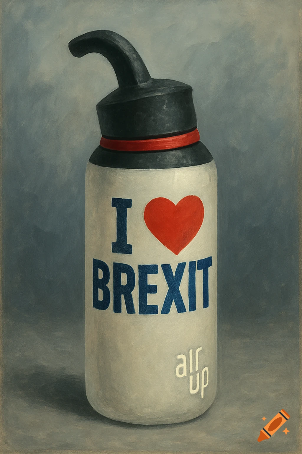 Painting of a bottle with I love Brexit text and a heart symbol