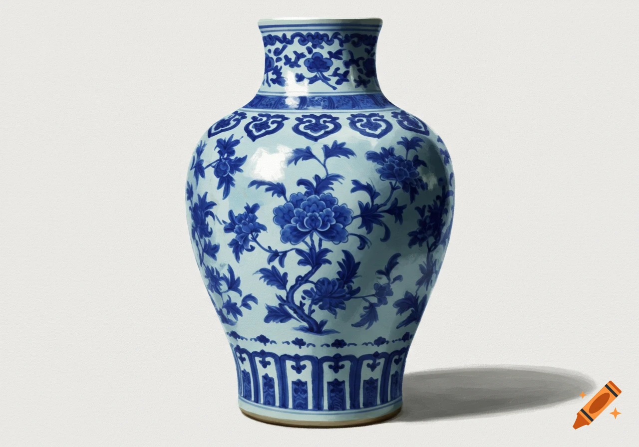 Blue and white porcelain vase with floral patterns