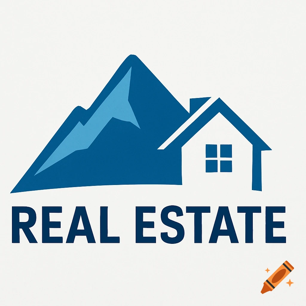 Blue mountain and white house logo with the text REAL ESTATE