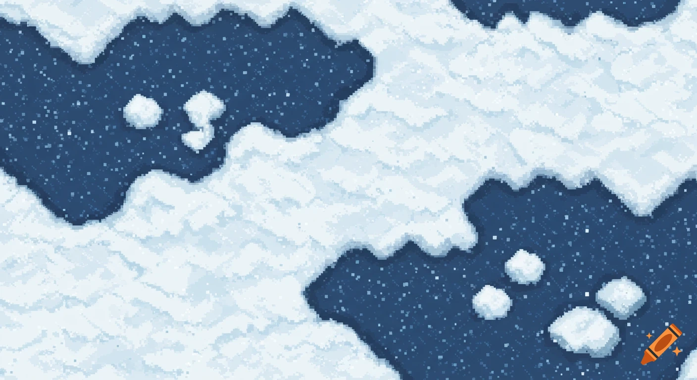Seamless pixel art snow background with blue shadows.