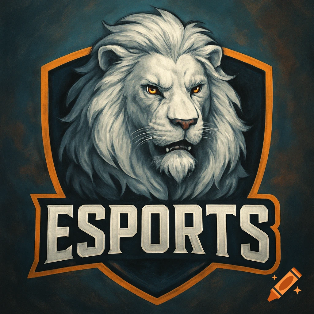 Esports logo with a fierce white lion head above the word ESPORTS in a shield design.