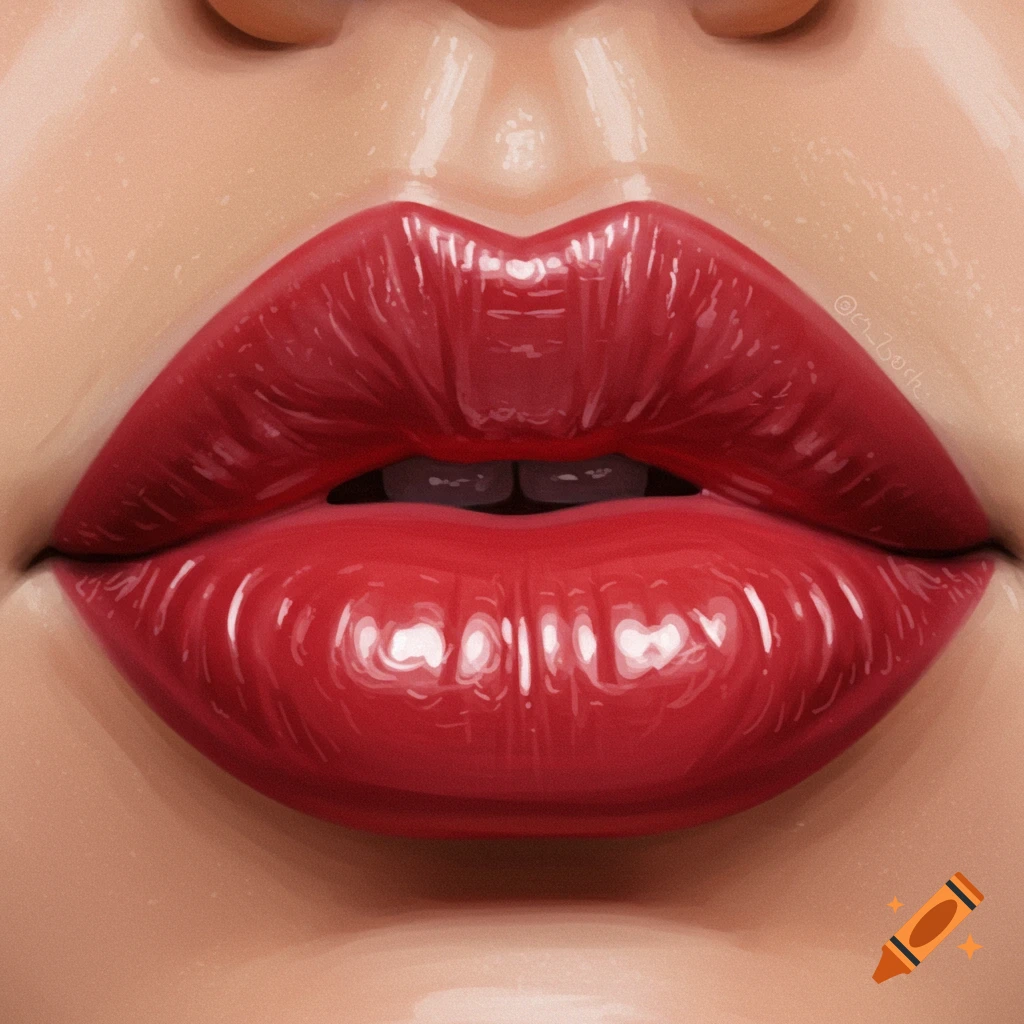 Close up digital painting of shiny red lips.