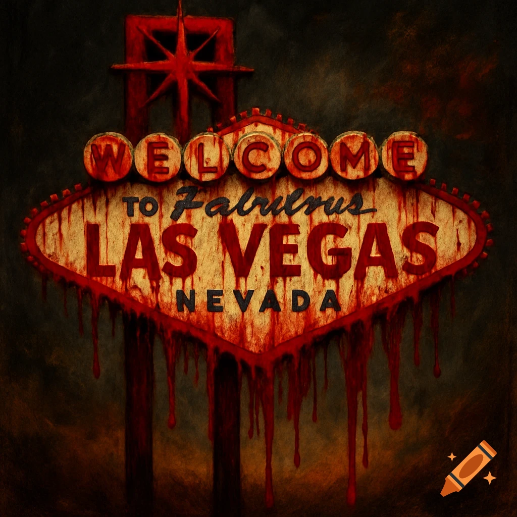 Las Vegas sign covered in dripping blood, dark grunge style
