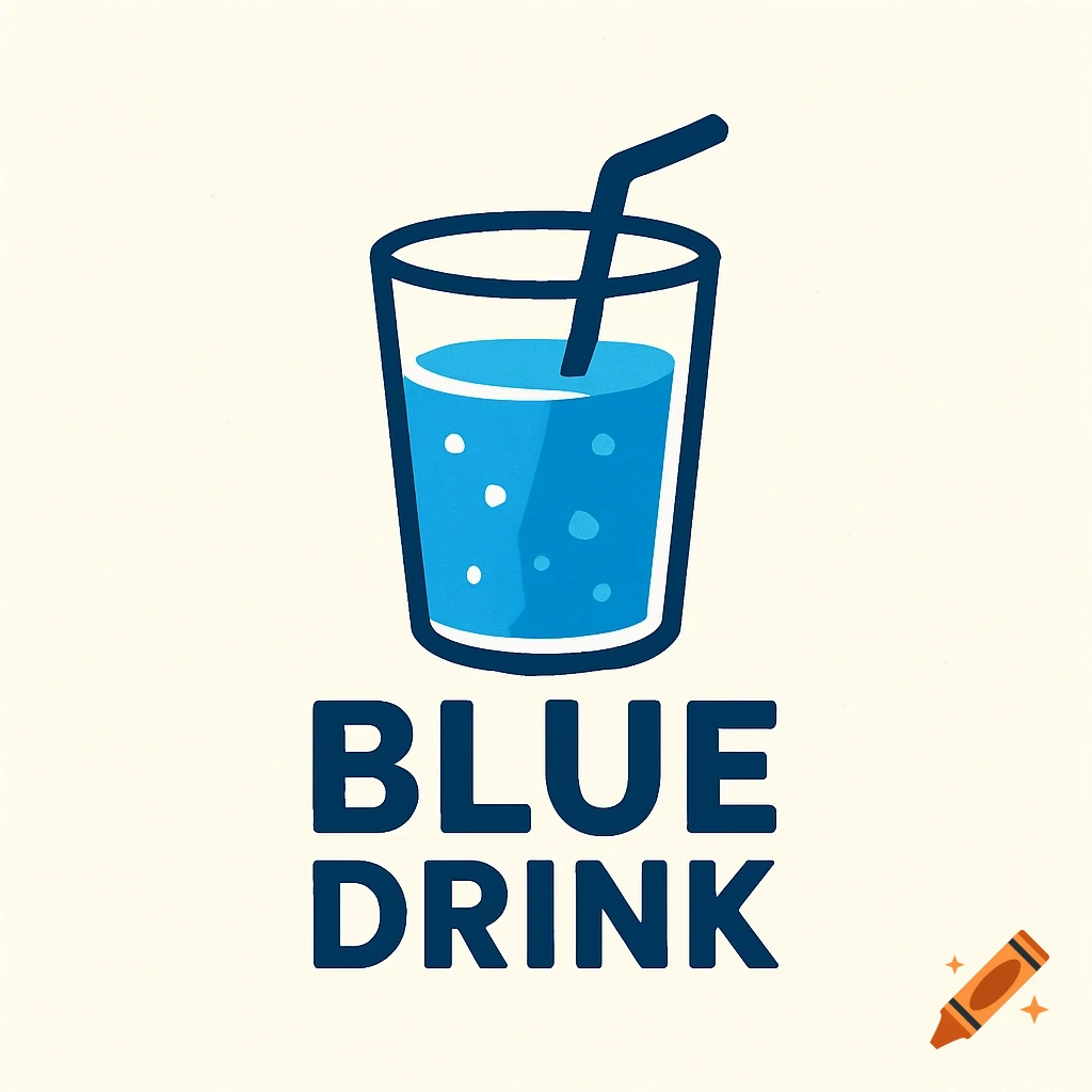 Logo of a glass of blue drink with the text 'BLUE DRINK'.