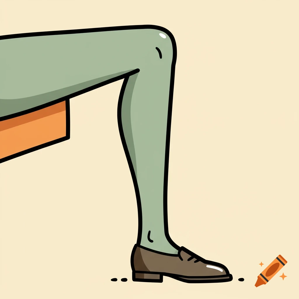 Retro clip art illustration of a leg and brown shoe.