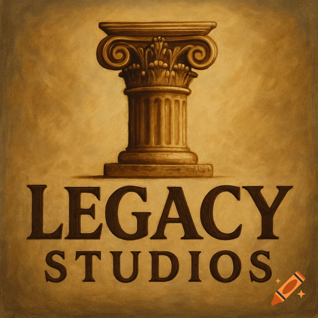 Logo for Legacy Studios with classical column, painterly style