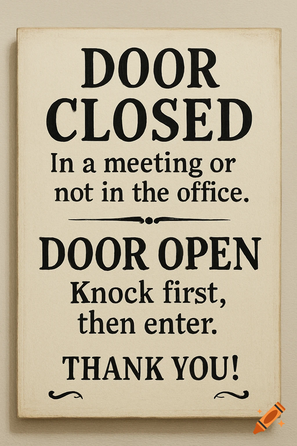 A sign on a wall that says 'DOOR CLOSED' and 'DOOR OPEN'.