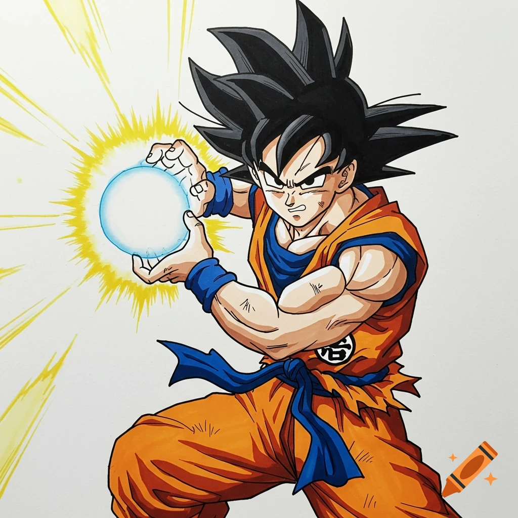 Goku charging an energy blast in a drawing style.