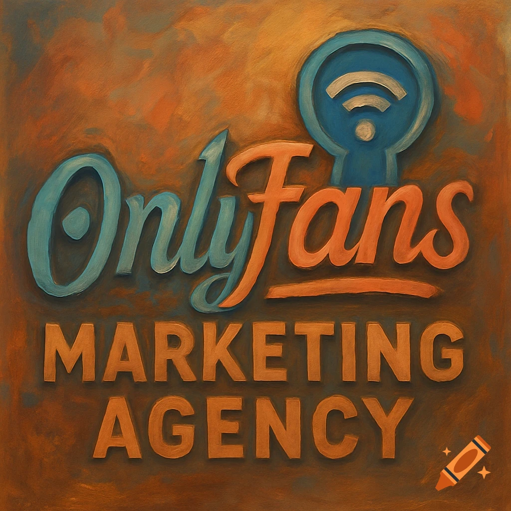 Painterly logo for an OnlyFans marketing agency with stylized text and symbol.