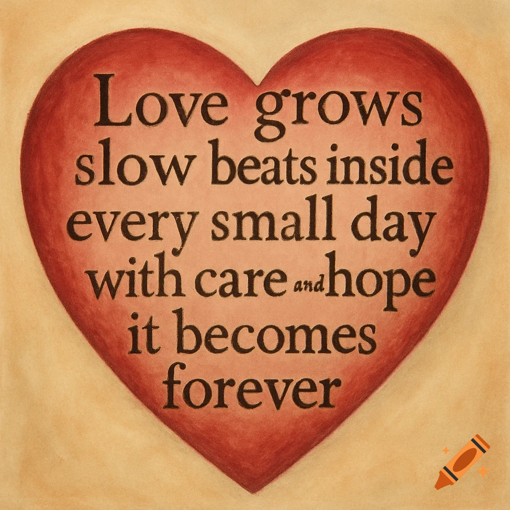 Colored pencil drawing of a red heart with a poem written on it.