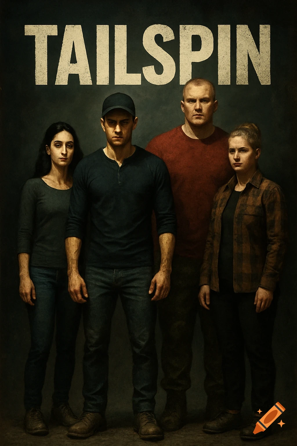 Movie poster for TAILSPIN featuring four people standing with serious expressions.